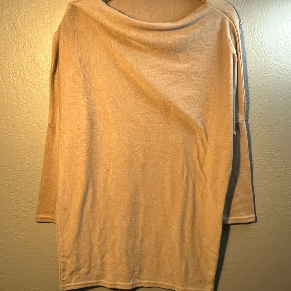 CBR Beige Tan Wide Cowl Neck Sweater Size Medium Scoop Minimalist Casual